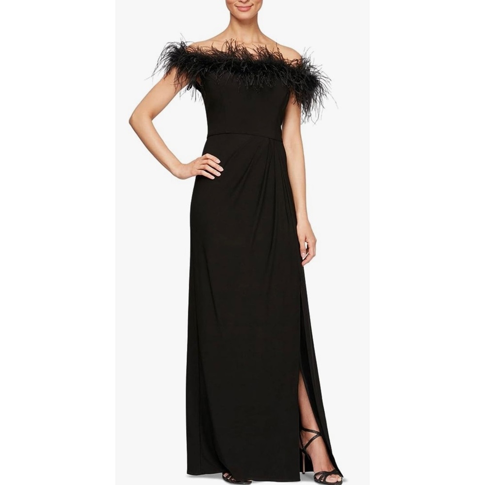 Alex Evenings Black Feather Dress Sz 6